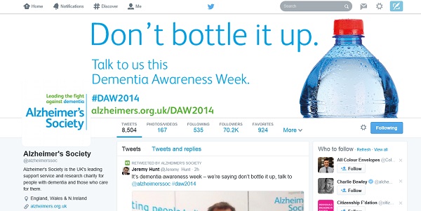 Alzheimer's Society: Don't bottle it up campaign text and image