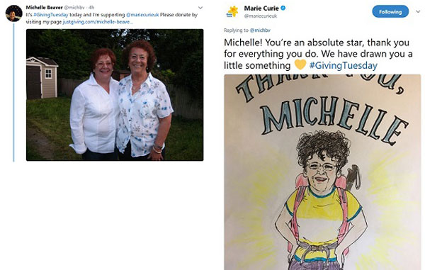 Marie Curie's hand drawn thanks for supporter Michelle