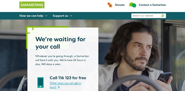 Samaritans - screenshot of new homepage