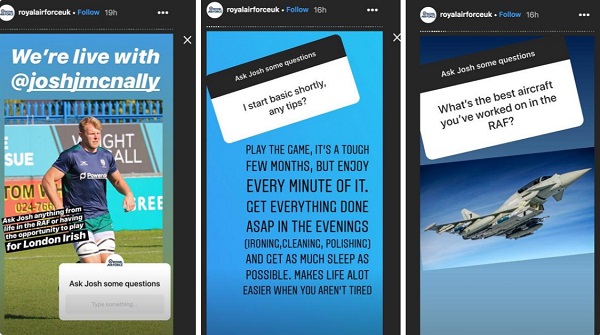 Screenshot from Helpful Digital post about Instagram Stories - shows screenshots from Royal Air Force