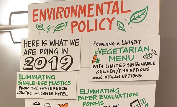 Poster at IFC Holland with list of environmental pledges from the conference