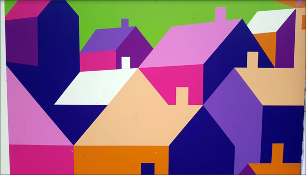 Graphic of brightly coloured houses