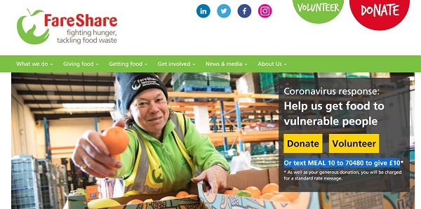 Image from FareShare's homepage with their covid19 appeal